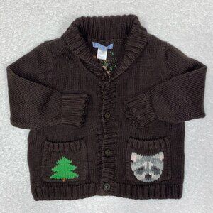 Lands end woodland raccoon shawl collar brown cottonn cardigan 18m
